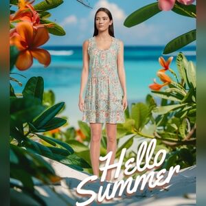 No Boundaries Blue Green Ruffled Tiered Sundress